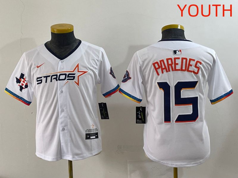 Youth Houston Astros #15 Paredes White Fourth generation Joint Name 2025 Nike MLB Jersey style 6->youth mlb jersey->Youth Jersey